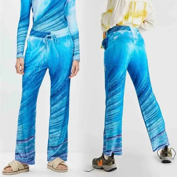 NWT Free People House Of Sunny Wave Towelling Pants Size 4 Beach Ocean Blue Soft - Picture 10 of 11